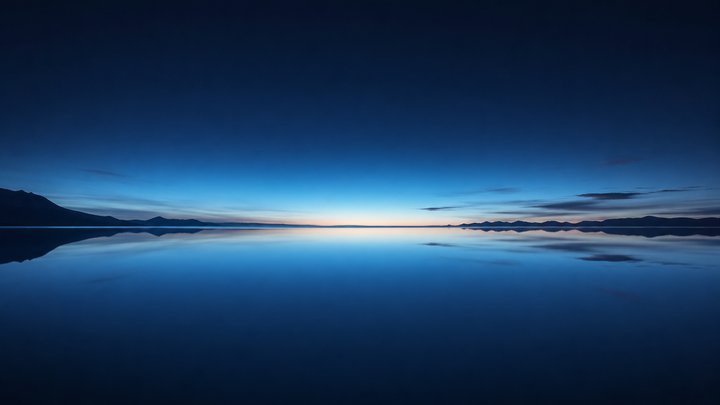 Calm lake and distant horizon line