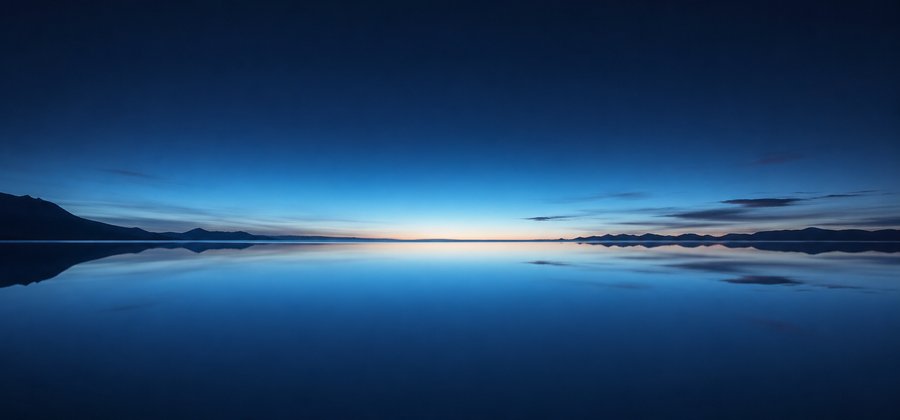 Calm lake and distant horizon line