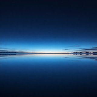 Calm lake and distant horizon line